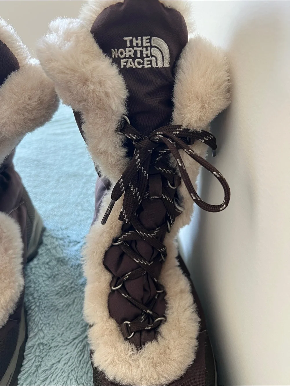The North Face Nuptse Brown Goose Down Faux Fur Winter Boots Women's Size 9